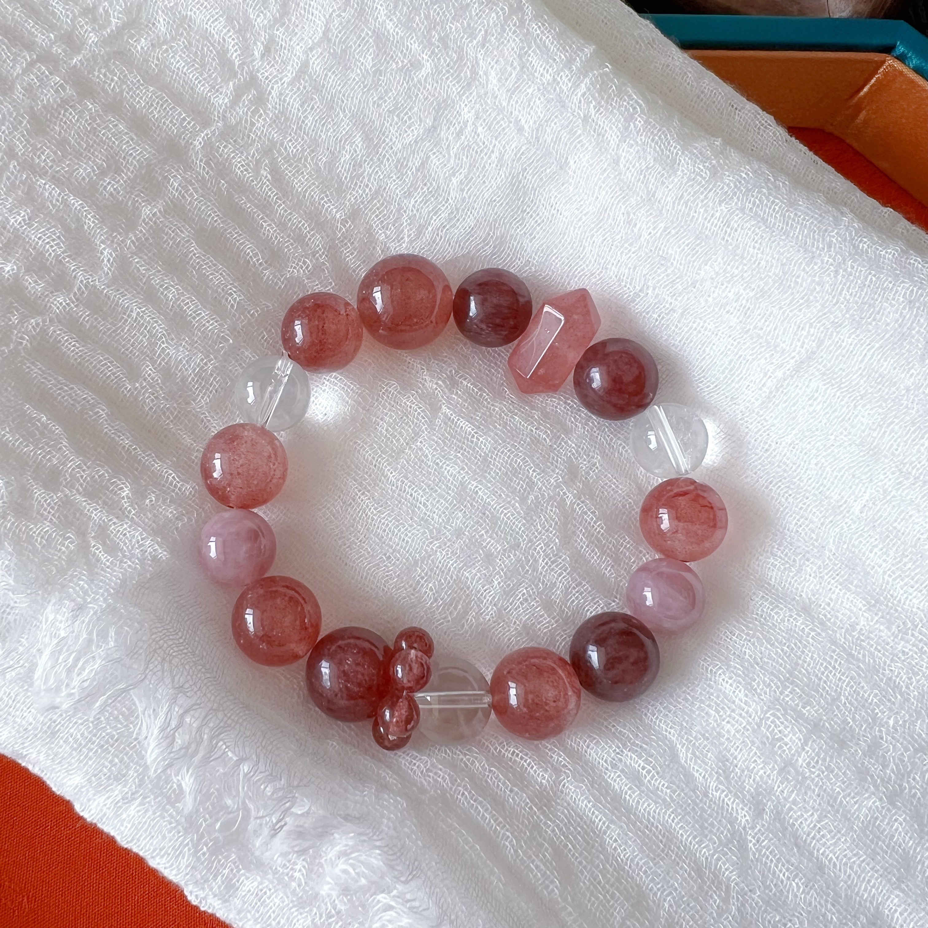 天然草莓晶多宝水晶手链 搭配草莓晶跑环 双尖 白水晶马粉 LH697