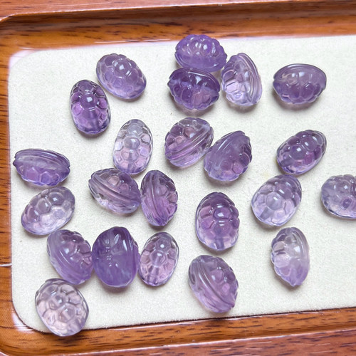 天然紫水晶富甲雕刻件左右横孔 规格13mm左右 diy手串项链 ZW928