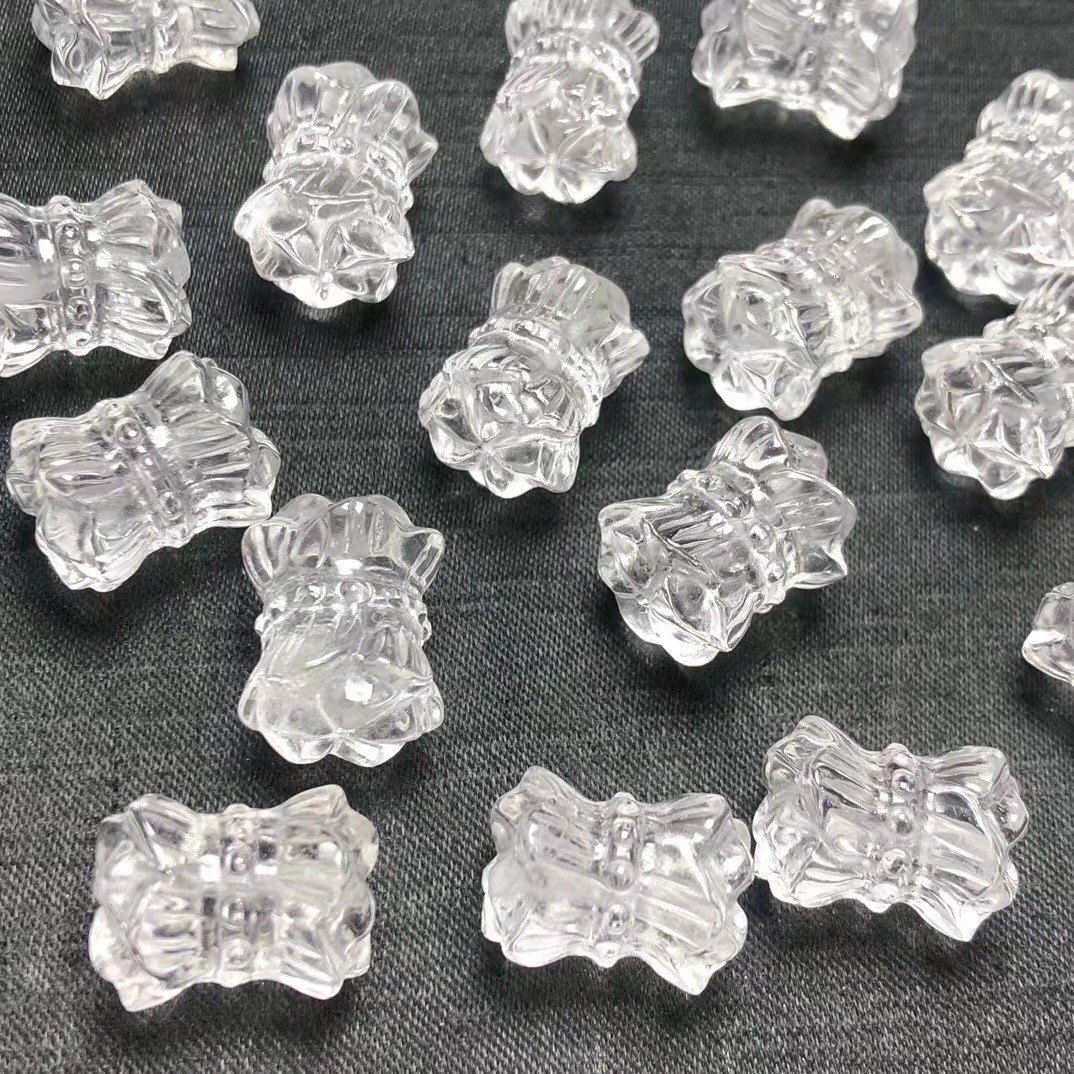 天然白水晶并蒂莲通孔配件 规格12*16mm DIY手串项链 ZW176