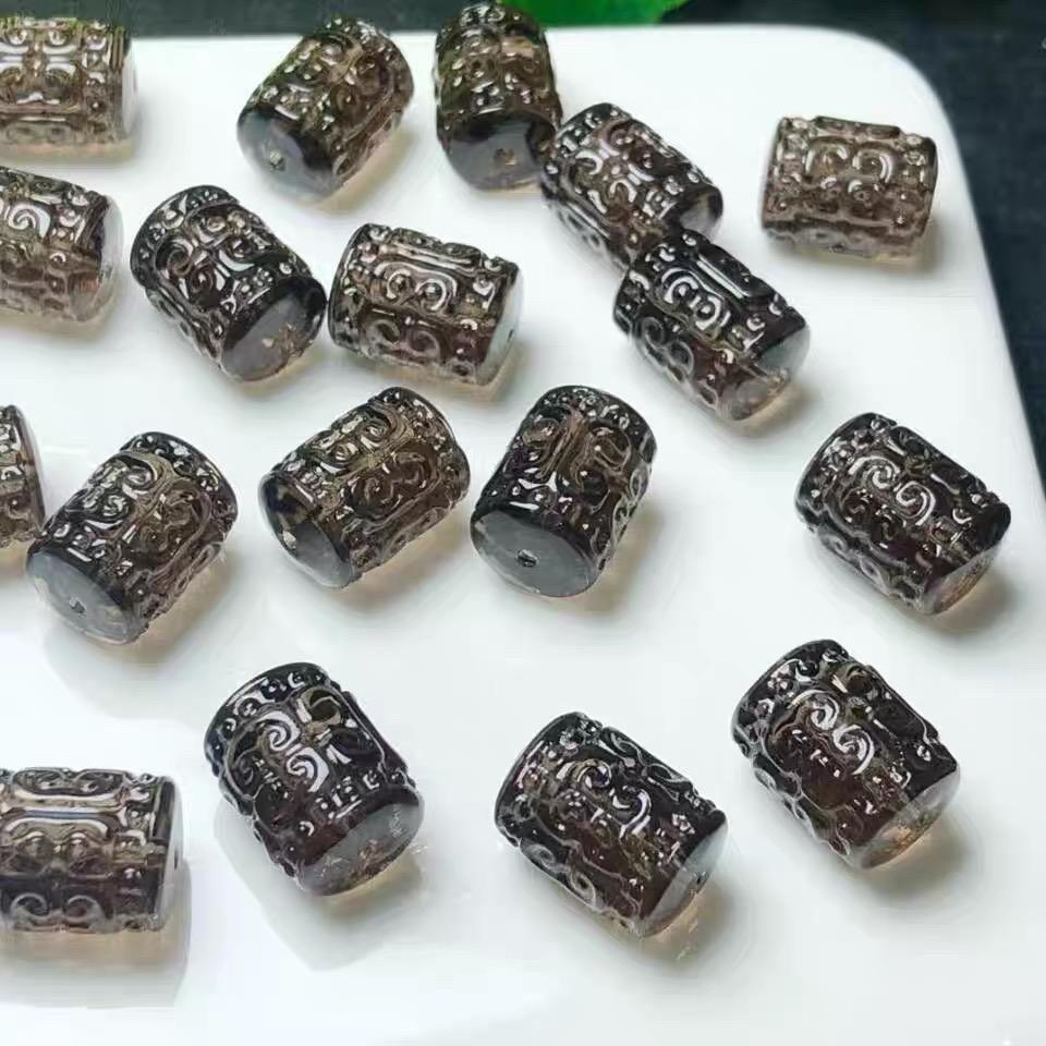 银曜石回纹桶珠通孔配件