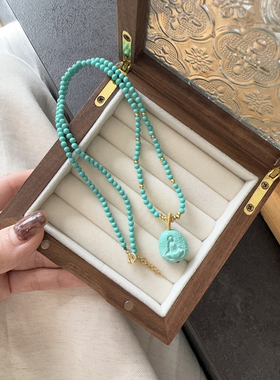 磷镁矿无相佛锁骨链项链 3mm米珠搭配无相佛吊坠 DM163