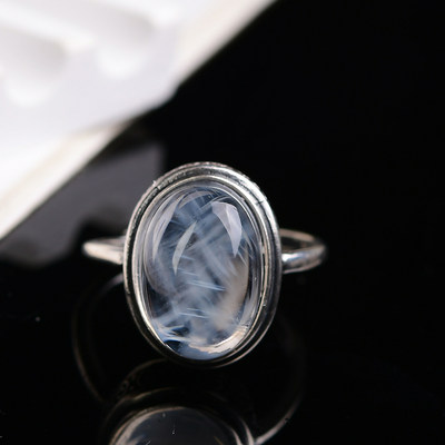 天然水晶蓝针纯银戒指 天使的羽毛戒指异象水晶梦幻随机发 Y2007