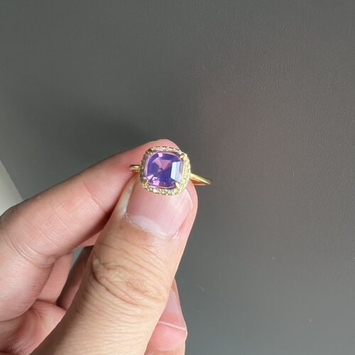 天然紫玉晶纯银戒指 S925银镀金色活口可调 Y268