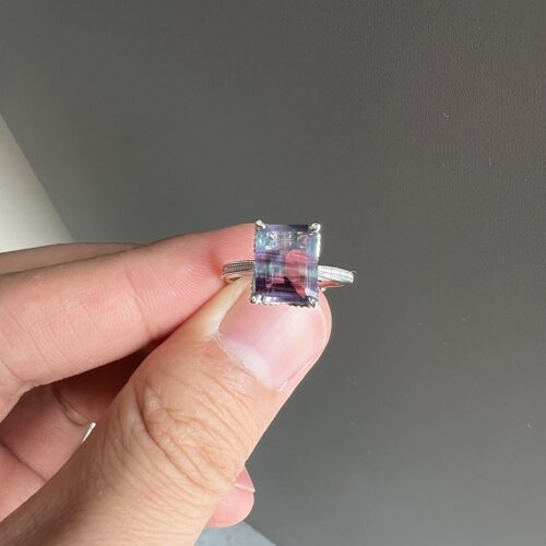 天然萤石方形纯银戒指 S925银活口可调 Y284