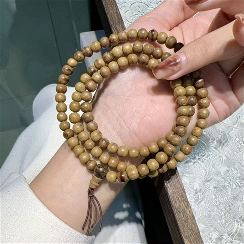 베트남 나트랑 침향 노란색 토양 108 부처님 비즈 팔찌 6MM DM178