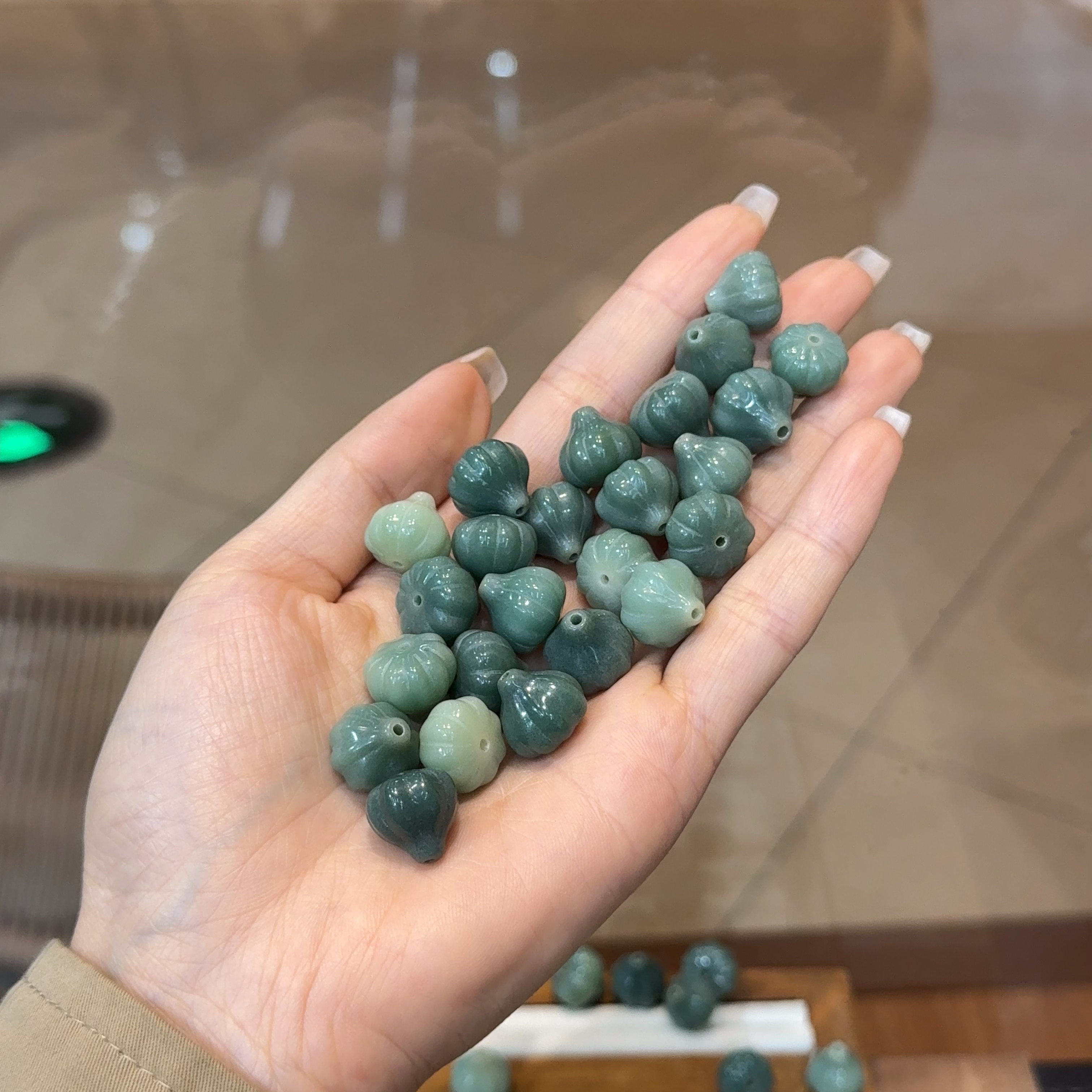 翡翠绿菩提根大蒜diy项链佛珠手串文玩手工配饰隔串珠配件 DM902