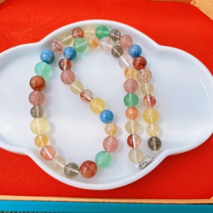 天然多宝水晶项链 妈妈链 胶花绿萤石蓝晶石黑金超黄水晶 LH650