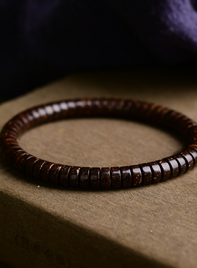 天然黑咖色椰蒂直切单圈手串 手链 约7*3mm CF516