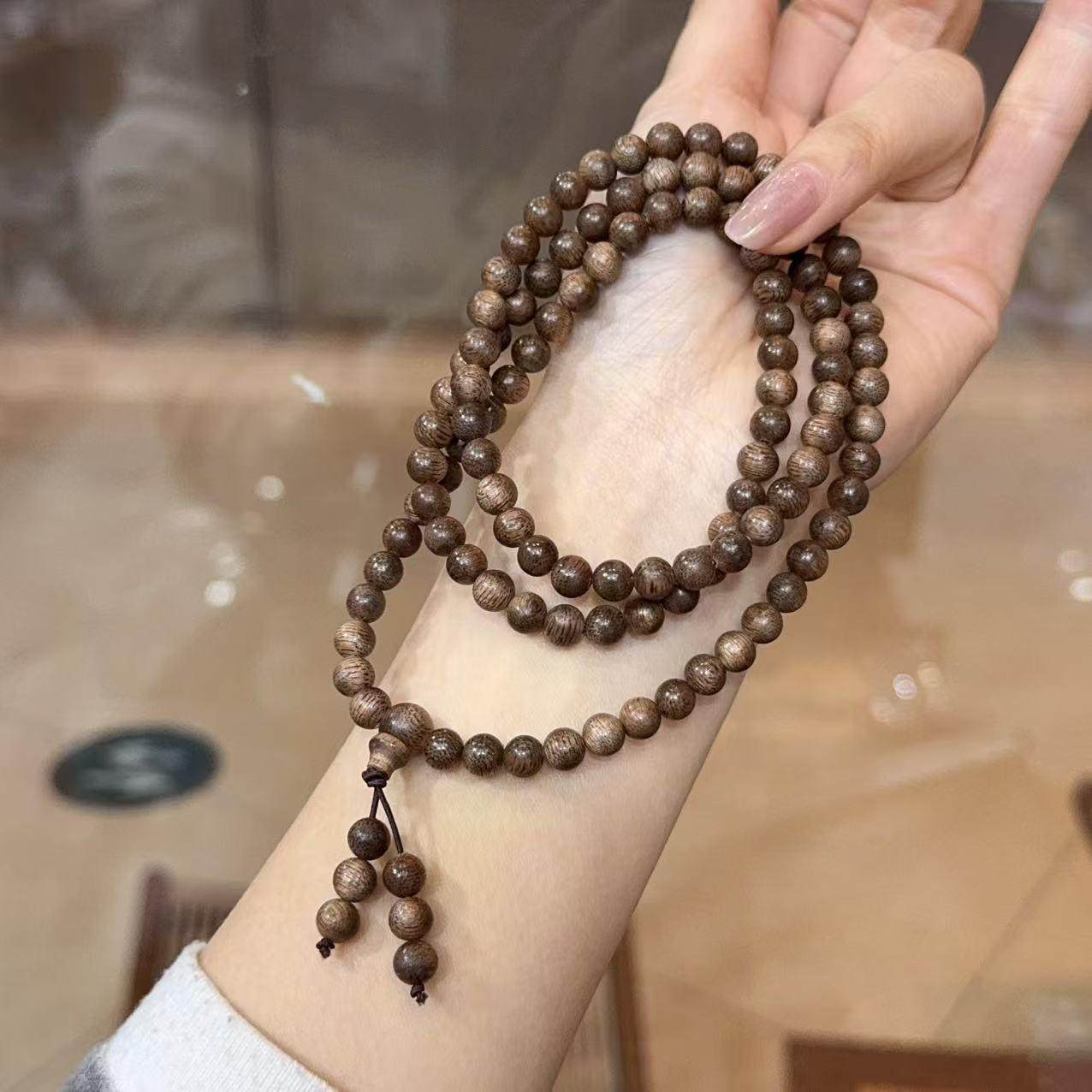 沉香奇楠黄油料6mm多圈佛珠手串 文玩饰品礼物 DM690