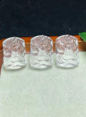 天然白水晶狐狸牌吊坠孔 规格30mm左右 DIY项链 ZW381