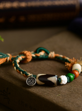 虎牙天珠手绳 搭配牛骨桶珠 纯铜唐卡牌子 DM310