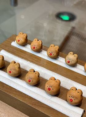 桃木镶嵌兔子 diy佛珠配饰隔珠配件手工编绳项链手串文玩 DM856