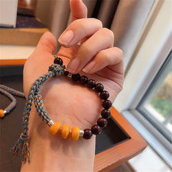 天然老蜡饼子手链搭配小叶紫檀款手绳 TY270