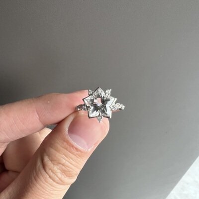 天然白水晶星星纯银戒指 S925银活口 女款时尚饰品 Y256