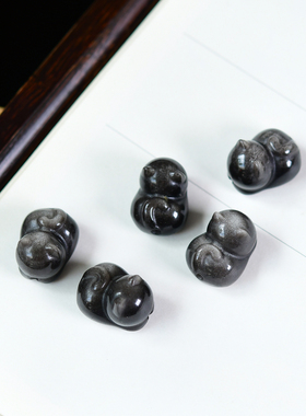 天然银曜石趴趴猫通孔配件 手工diy项链手链编绳 LH398