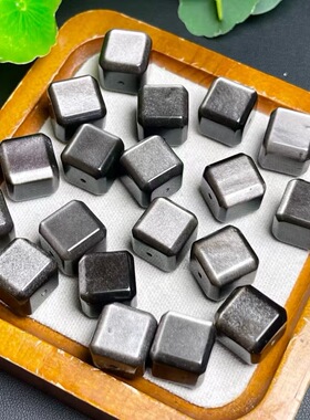 天然银曜石方糖通孔配件 规格12mm diy手串项链 ZW761
