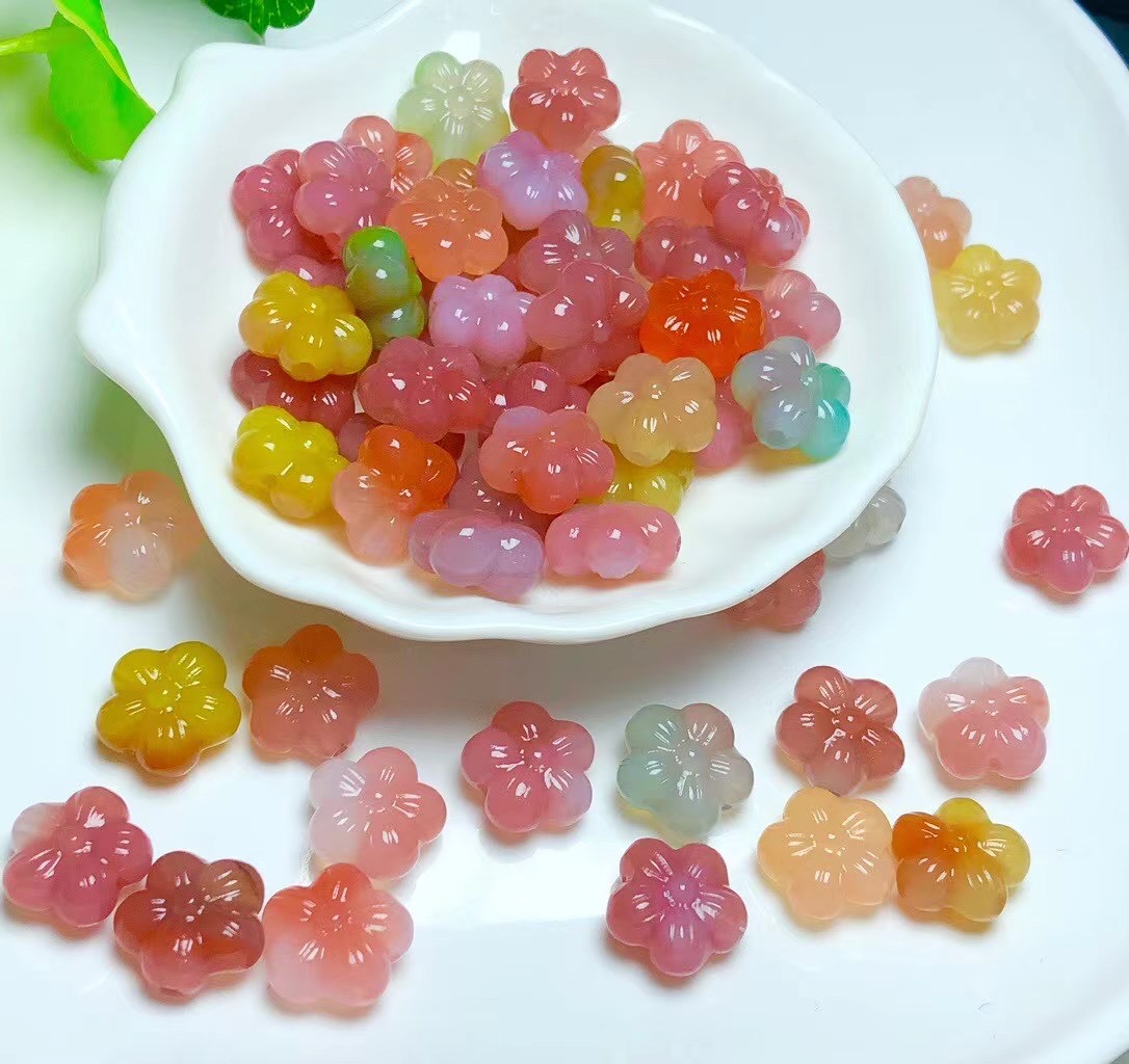 天然盐源玛瑙小花通孔配件