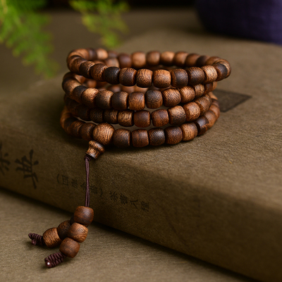 绿奇楠沉香鼓珠多圈手链
