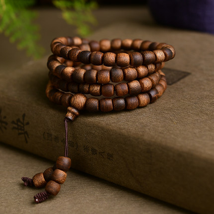 绿奇楠沉香鼓珠多圈手链 佛珠手串饰品7*6mm TY1248