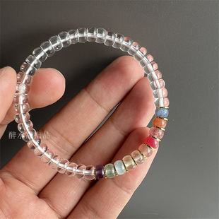 A货全净体天然白水晶彩虹多宝药片直切手链 蓝晶石海蓝宝 XL485