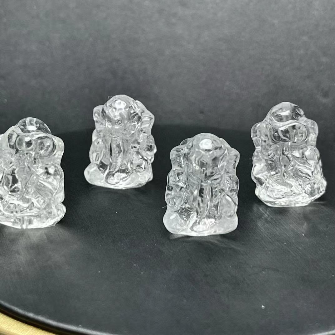 天然白水晶象神左右通孔雕刻件