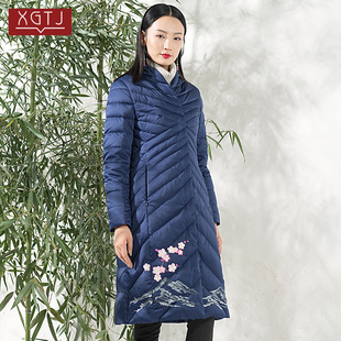 雪国天娇时尚中国风刺绣梅花修身显瘦保暖中长款羽绒服5707283