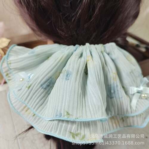 韩系碎花百褶双层蝴蝶结珍珠裙摆