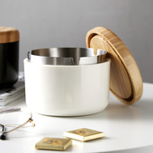 带盖子加厚不锈钢烟灰缸圆形防风防摔可分离烟灰盅竹子盖子