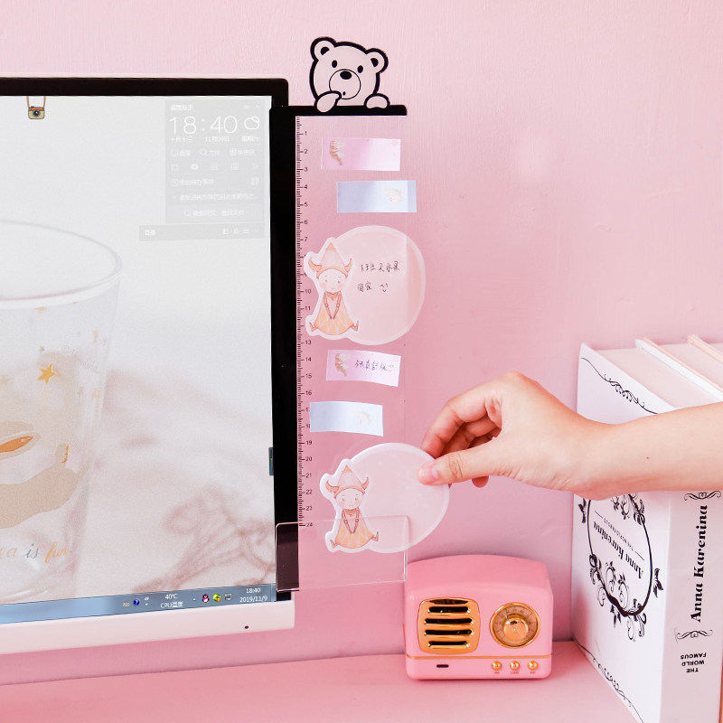 y轴 可爱卡通电脑显示器侧边留言板创意便利屏幕提示透明便签贴板