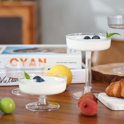 高脚鸡尾酒红酒香槟杯一次性冰淇淋慕斯布丁甜品台杯透明创意塑杯