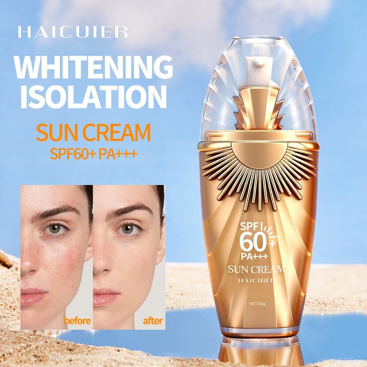跨境海萃尔HAICUIER隔离防晒霜 SPF60+PA+++ 清爽通透不油腻高倍