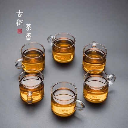 玻璃小茶杯家用简约透明耐热加厚品茗杯功夫茶具带把主人杯茶碗