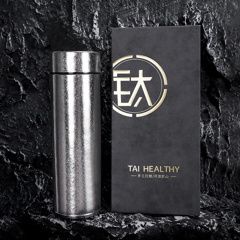 赫兹本内外纯钛大冰花双层保温杯带茶滤礼盒送礼高档商务480ML
