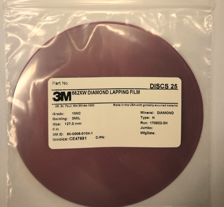 人气正品美国3M662XW钻石研磨片圆形砂纸127mm1um金刚石光纤 精密