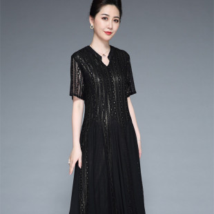 50岁阔太太气质长款 清仓妈妈夏装 2020夏季 裙子 蕾丝过膝连衣裙