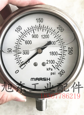 原装进口美国MARSH马士径向3寸不锈钢充油耐震压力表0~300PSI