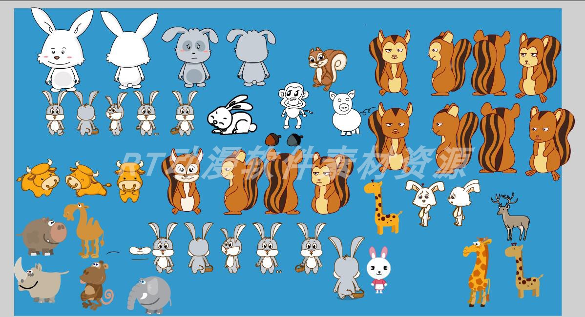 动物素材003草食动画松鼠兔子长颈鹿猴子牛素材AN及flash通用