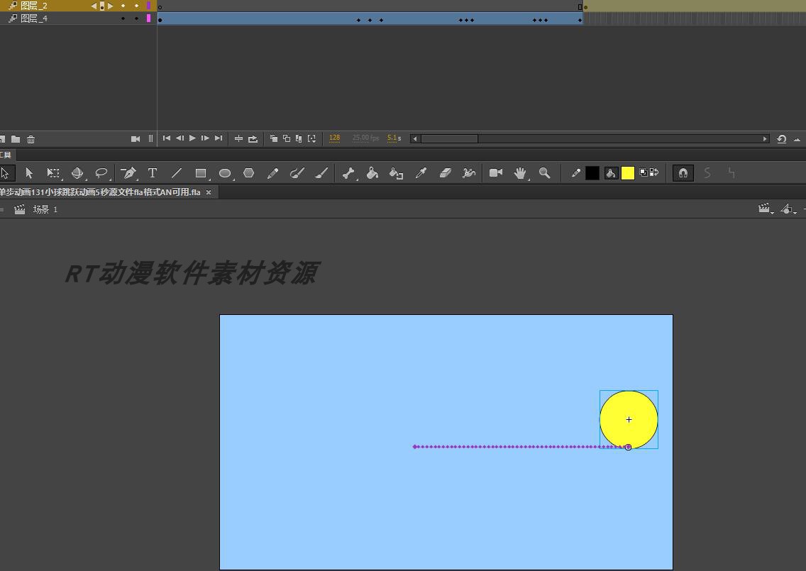 单步动画131小球跳跃动画5秒源文件fla格式AN可用