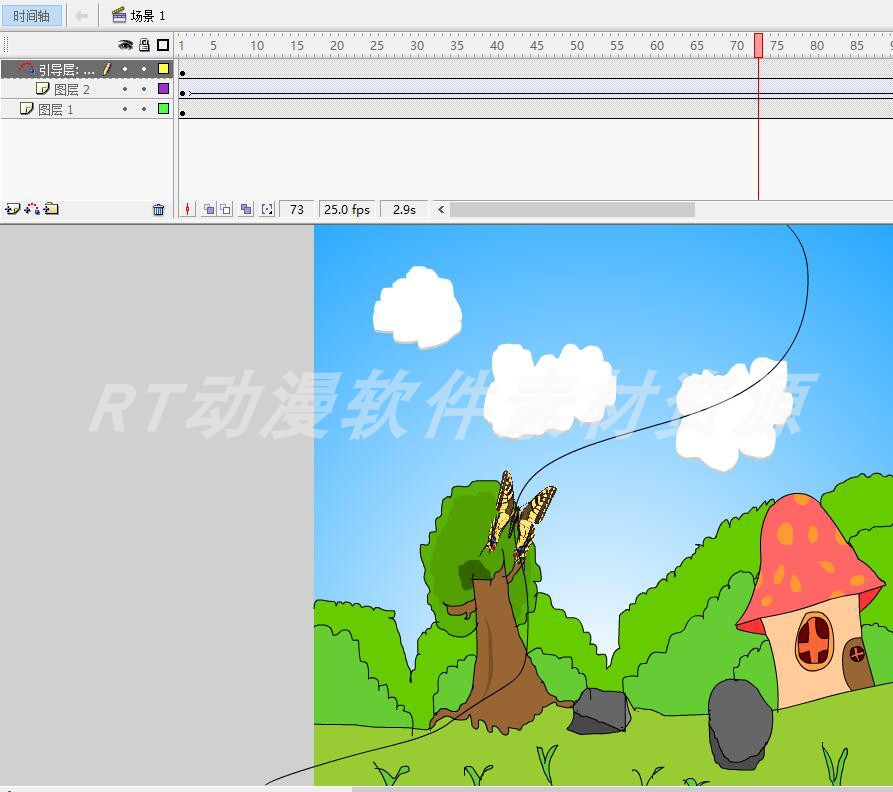 单步动画020户外蝴蝶飞舞引导图层AN及flash可用