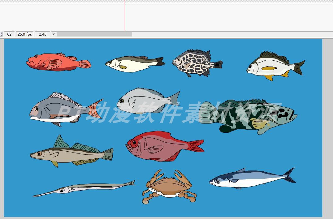 钓鱼动画素材30海鱼海钓黑鲷石斑矢量素材张嘴动原件AN及flash通