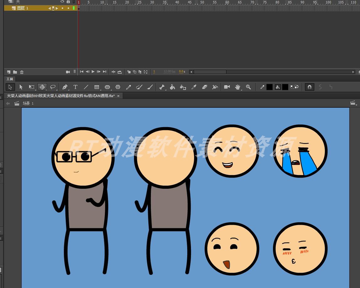 火柴人素材001欧美火柴人动画素材源文件fla格式AN通用