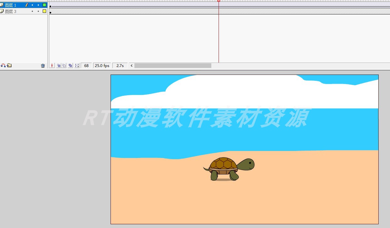 动物运动013卡通乌龟海边爬行的动画矢量fla源文件AN及flash用