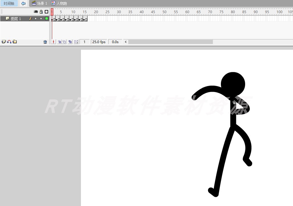火柴人运动016正面火柴人冲过来动作源文件AN及flash可用
