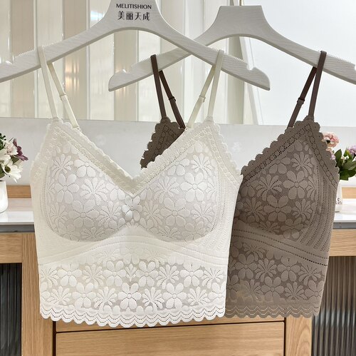 提花蕾丝法式美背吊带一体杯背心