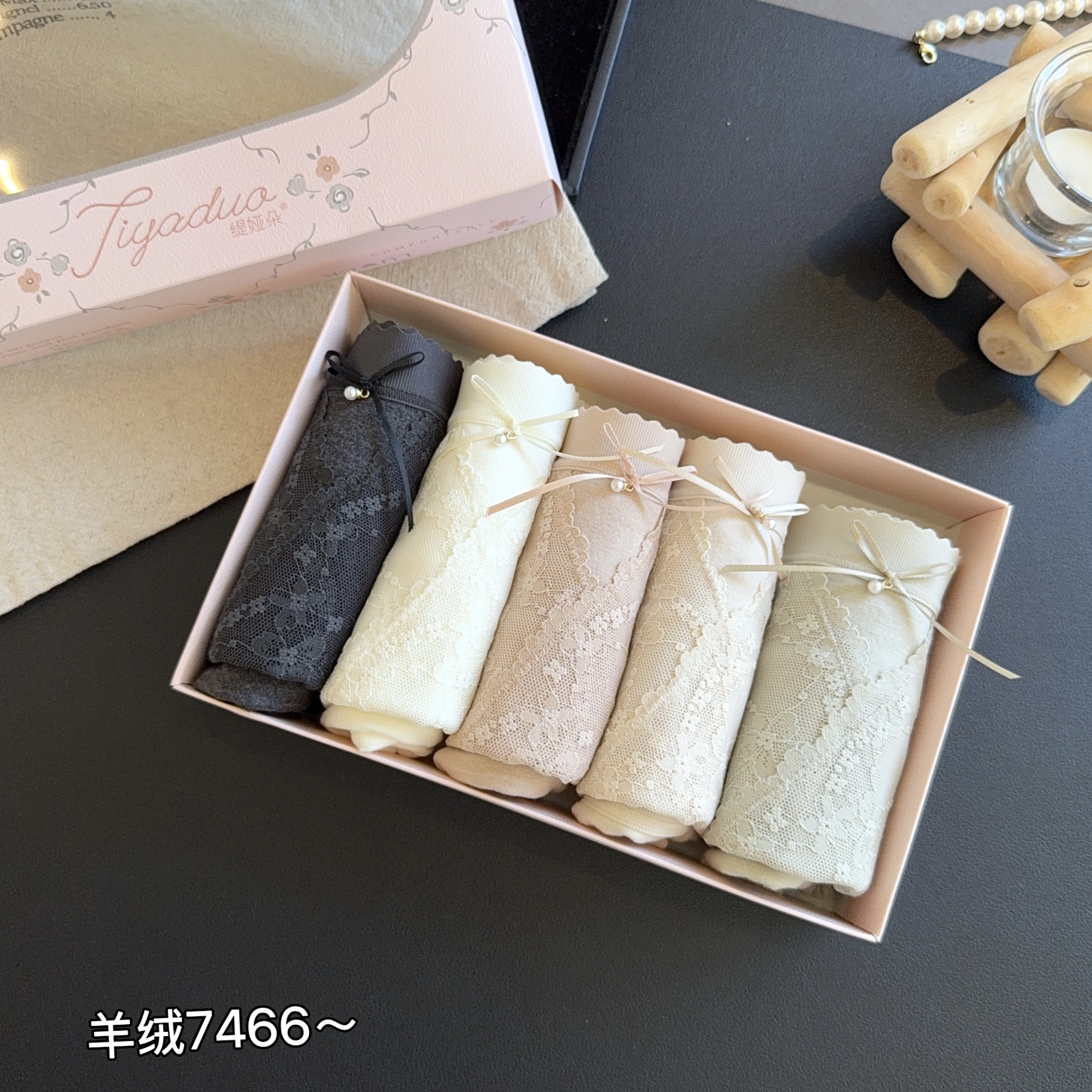 缇娅朵正品5条盒装纳米羊绒蕾丝中腰桑蚕丝抗菌棉裆女三角内裤头