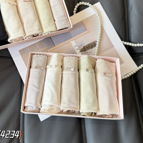 缇娅朵5条装天丝棉莫代尔薄款桑蚕丝棉裆蕾丝边中腰女三角内裤头