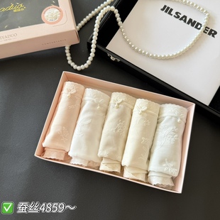 头 缇娅朵正品 5条装 桑蚕丝抗菌法式 蕾丝提花莫代尔中腰女三角内裤