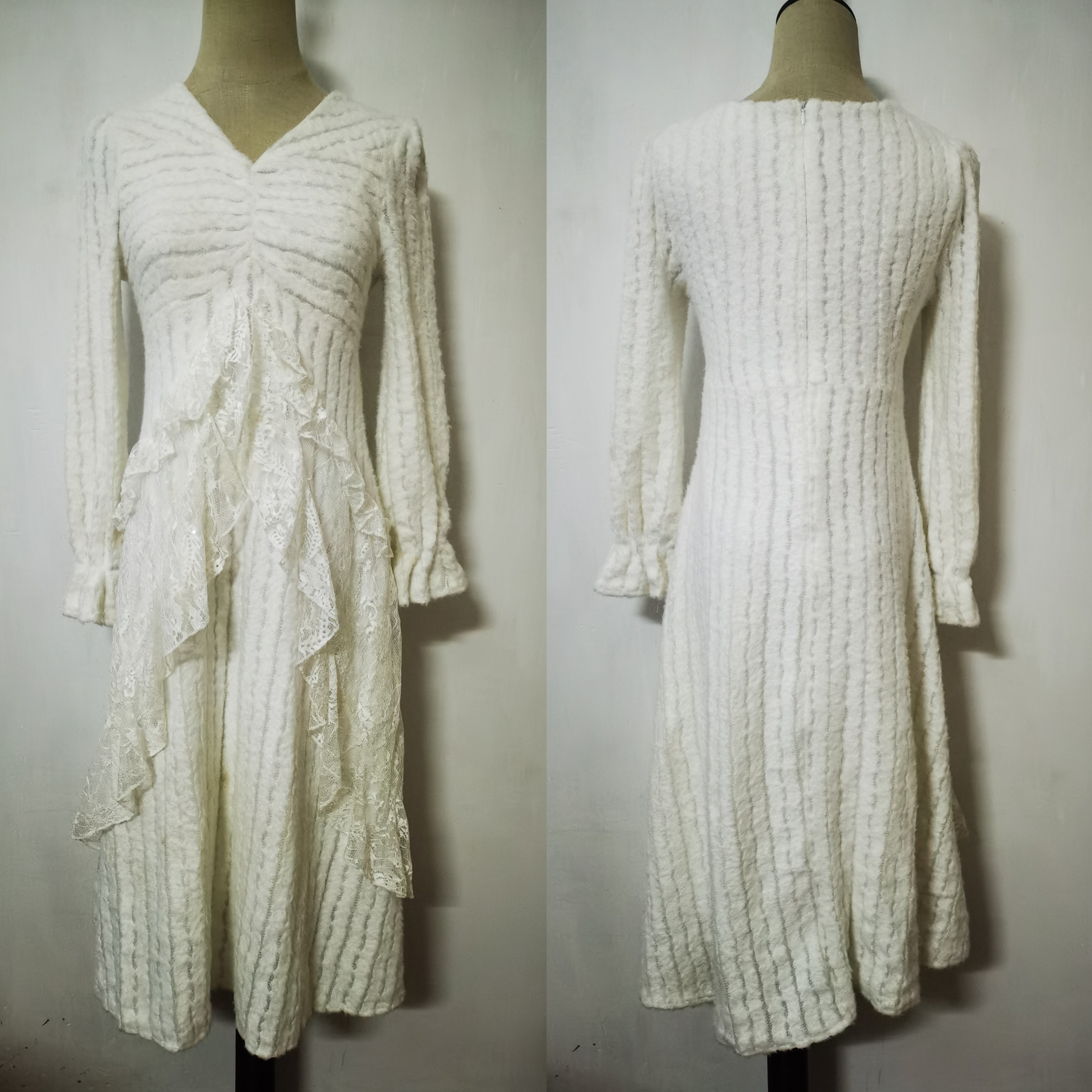 秋冬女装复古方领长袖连衣裙女气质收腰修身显瘦中长款针织毛衣裙