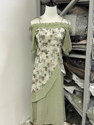 国风新中式改良汉服旗袍夏季收腰修身显瘦连衣裙格子刺绣碎花长裙