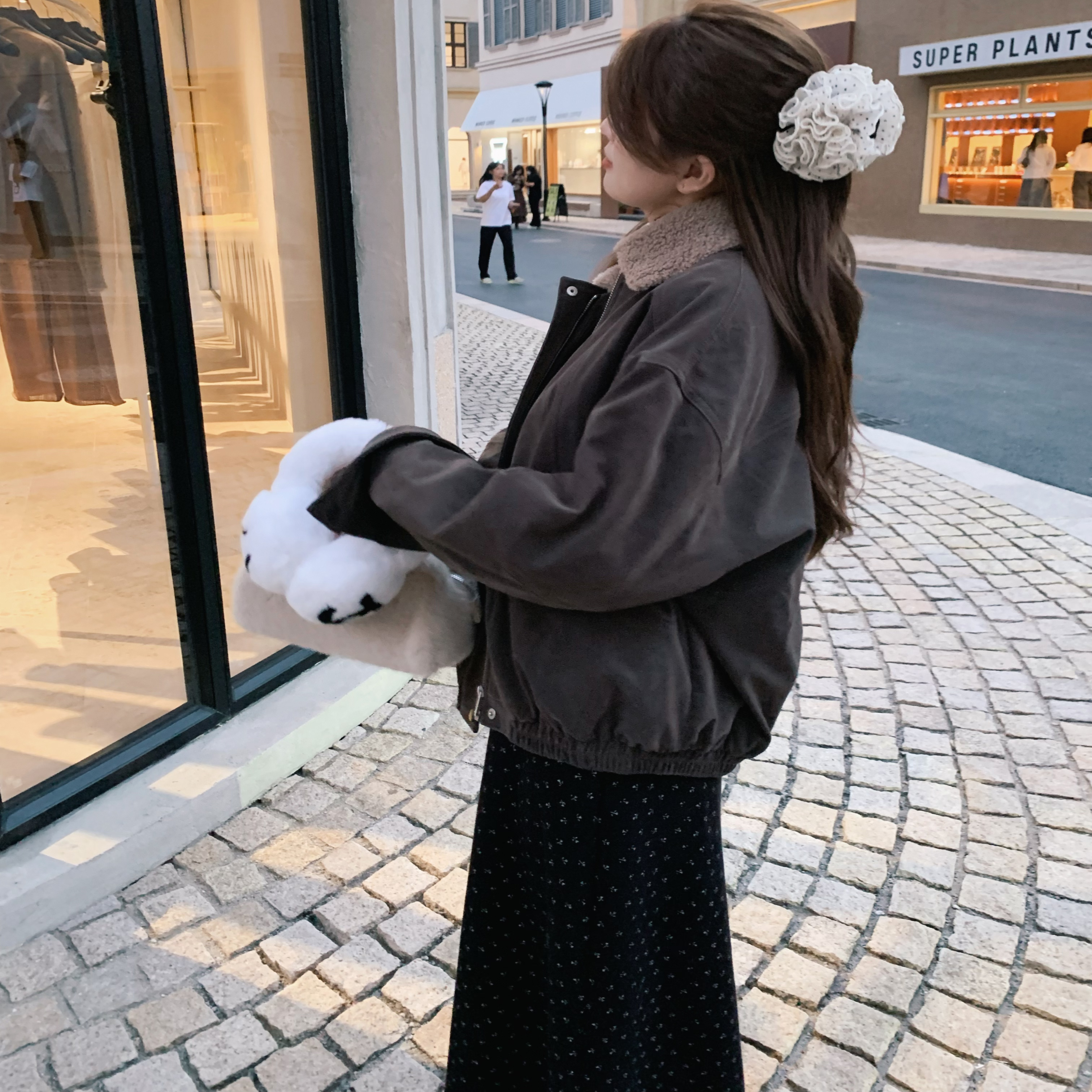 漫姐的店【巧克力威化】复古雅丹风 夹克秋冬新款棕绿色皮衣外套